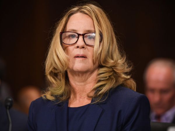 Christine Blasey Ford, the woman accusing Supreme Court nominee Brett Kavanaugh of sexually assaulting her at a party 36 years ago, testifies during his US Senate Judiciary Committee confirmation hearing on Capitol Hill in Washington, DC, September 27, 2018. (Photo by SAUL LOEB / POOL / AFP)        (Photo credit should read SAUL LOEB/AFP/Getty Images)