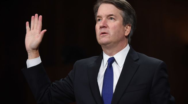 WASHINGTON, DC - SEPTEMBER 27: Supreme Court nominee Judge Brett Kavanaugh takes the oath before the US Senate Judiciary Committee in the Dirksen Senate Office Building on Capitol Hill September 27, 2018 in Washington, DC. A professor at Palo Alto University and a research psychologist at the Stanford University School of Medicine, Ford has accused Supreme Court nominee Judge Brett Kavanaugh of sexually assaulting her during a party in 1982 when they were high school students in suburban Maryland.  (Photo by Saul Loeb-Pool/Getty Images)