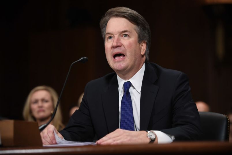 WASHINGTON, DC - SEPTEMBER 27: Supreme Court nominee Judge Brett Kavanaugh testifies before the US Senate Judiciary Committee in the Dirksen Senate Office Building on Capitol Hill September 27, 2018 in Washington, DC. A professor at Palo Alto University and a research psychologist at the Stanford University School of Medicine, Ford has accused Supreme Court nominee Judge Brett Kavanaugh of sexually assaulting her during a party in 1982 when they were high school students in suburban Maryland.  (Photo by Saul Loeb-Pool/Getty Images)