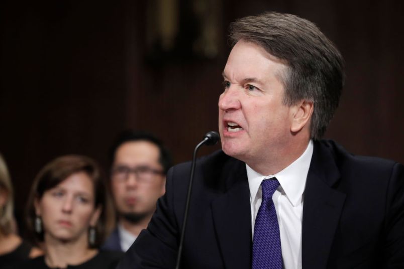 WASHINGTON, DC - SEPTEMBER 27: U.S. Supreme Court nominee Brett Kavanaugh testifies before a Senate Judiciary Committee confirmation hearing for Kavanaugh on Capitol Hill September 27, 2018 in Washington, DC. A professor at Palo Alto University and a research psychologist at the Stanford University School of Medicine, Ford has accused Supreme Court nominee Judge Brett Kavanaugh of sexually assaulting her during a party in 1982 when they were high school students in suburban Maryland. (Photo by Jim Bourg-Pool/Getty Images)