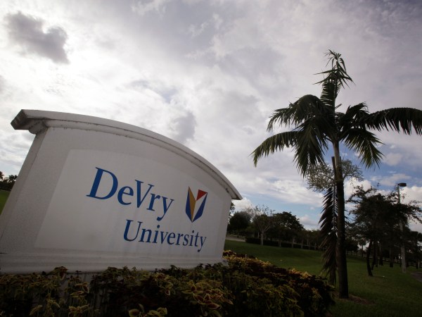 This Nov. 24, 2009 photo, shows the entrance to the DeVry University in Miramar, Fla. Students aren't the only ones benefiting from the billions of new dollars Washington is spending on college aid for the poor. An Associated Press analysis shows surging proportions of both low-income students and the recently boosted government money that follows them are ending up at for-profit schools, from local career colleges to giant publicly traded chains such as the University of Phoenix, Kaplan and Devry. (AP Photo/J Pat Carter)
