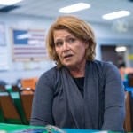 UNITED STATES - AUGUST 17: Sen. Heidi Heitkamp, D-N.D., is interviewed at Amvets Club in Bismarck, N.D., on August 17, 2018. Heitkamp is running against  Rep. Kevin Cramer, R-N.D., for the North Dakota Senate seat.(Photo By Tom Williams/CQ Roll Call)