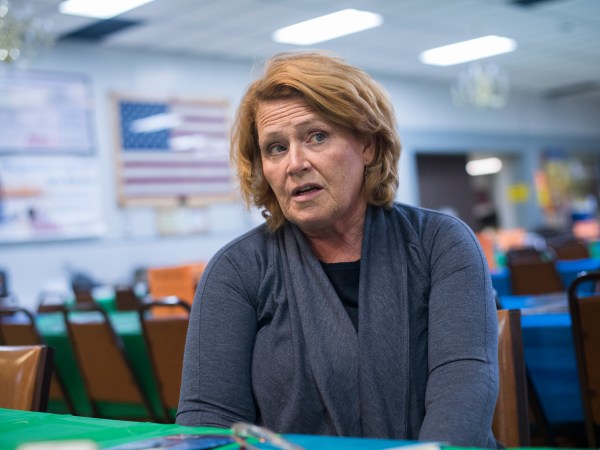UNITED STATES - AUGUST 17: Sen. Heidi Heitkamp, D-N.D., is interviewed at Amvets Club in Bismarck, N.D., on August 17, 2018. Heitkamp is running against  Rep. Kevin Cramer, R-N.D., for the North Dakota Senate seat.(Photo By Tom Williams/CQ Roll Call)