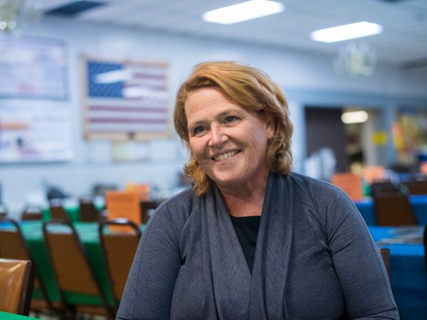 UNITED STATES - AUGUST 17: Sen. Heidi Heitkamp, D-N.D., is interviewed at Amvets Club in Bismarck, N.D., on August 17, 2018. Heitkamp is running against  Rep. Kevin Cramer, R-N.D., for the North Dakota Senate seat.(Photo By Tom Williams/CQ Roll Call)