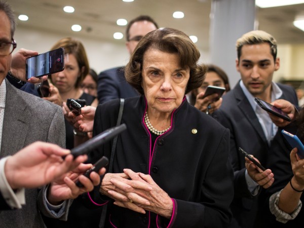WASHINGTON, DC - SEPTEMBER 27: Senate Judiciary Committee Ranking Member Sen. Dianne Feinstein (D-CA) speaks to members of the press in the Senate Basement on September 27, 2018 in Washington, DC. On Thursday, Christine Blasey Ford, who has accused Kavanaugh of sexual assault, is testifying before the Senate Judiciary Committee.  (Photo by Zach Gibson/Getty Images)