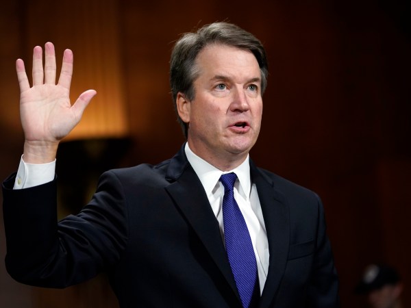 Supreme Court nominee Brett Kavanaugh is sworn in to testify before the Senate Judiciary Committee on Capitol Hill in Washington, Thursday, Sept. 27, 2018. (AP Photo/Andrew Harnik, Pool)