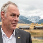 EMIGRANT,MT-OCTOBER, 08: Interior Secretary Ryan Zinke signs a Public Lands Order at a ceremony in Emigrant, MT on October 08, 2018. The Public Lands Order withdraws 30,000 acres of public land from hard rock mining surrounding two proposed gold mines north of Yellowstone National Park for 20 years. The gold mining is opposed by local businesses in Paradise Valley along the Yellowstone River just north of Yellowstone National Park. (Photo by William Campbell-Corbis via Getty Images)