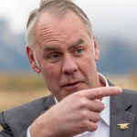 EMIGRANT,MT-OCTOBER, 08: Interior Secretary Ryan Zinke signs a Public Lands Order at a ceremony in Emigrant, MT on October 08, 2018. The Public Lands Order withdraws 30,000 acres of public land from hard rock mining surrounding two proposed gold mines north of Yellowstone National Park for 20 years. The gold mining is opposed by local businesses in Paradise Valley along the Yellowstone River just north of Yellowstone National Park. (Photo by William Campbell-Corbis via Getty Images)