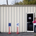 SIBLEY, MO - NOVEMBER 08: A voter enters their polling place on November 8, 2016 at Sibley Community Center in Sibley, Missouri, United States. (Photo by Whitney Curtis/Getty Images)