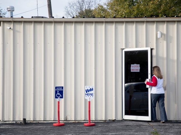 SIBLEY, MO - NOVEMBER 08: A voter enters their polling place on November 8, 2016 at Sibley Community Center in Sibley, Missouri, United States. (Photo by Whitney Curtis/Getty Images)