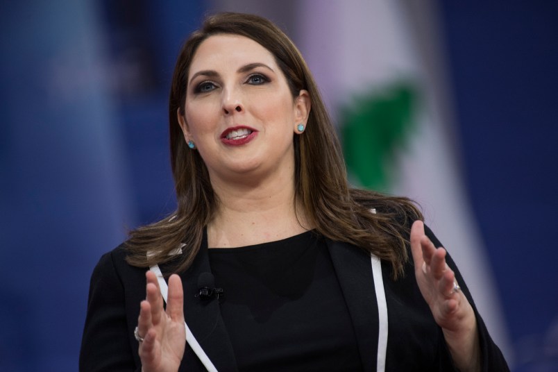 UNITED STATES - FEBRUARY 23: Ronna McDaniel, chairwoman of the Republican National Committee, is interviewed during the Conservative Political Action Conference at the Gaylord National Resort in Oxon Hill, Md., on February 23, 2018. (Photo By Tom Williams/CQ Roll Call)