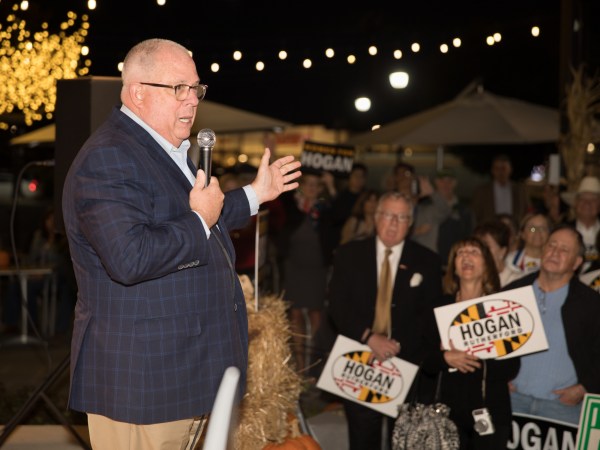 Gaithersburg, Md - October 23: Maryland's incumbent GOP governor Larry Hogan addresses voters during a rally in Gaithersburg, Md., on October 23, 2018. Hogan has been endorsed by Gaithersburg Democratic Mayor Jud Ashman. (Photo by Cheryl Diaz Meyer for The Washington Post)