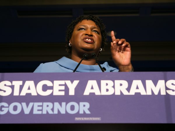 ATLANTA, GA - NOVEMBER 06:  Democratic Gubernatorial candidate Stacey Abrams addresses supporters at an election watch party on November 6, 2018 in Atlanta, Georgia.  Abrams and her opponent, Republican Brian Kemp, are in a tight race that is too close to call.  A runoff for Georgia's governor is likely.  (Photo by Jessica McGowan/Getty Images)