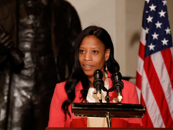 WASHINGTON, DC - FEBRUARY 14: Rep. Mia Love (R-UT) speaks at an event honoring the bicentennial of Frederick Douglass' birth on Capitol Hill on February 14, 2018 in Washington, DC. Douglass, born into slavery, rose to become one of the leading social reformers of his time.(Photo by Aaron P. Bernstein/Getty Images)