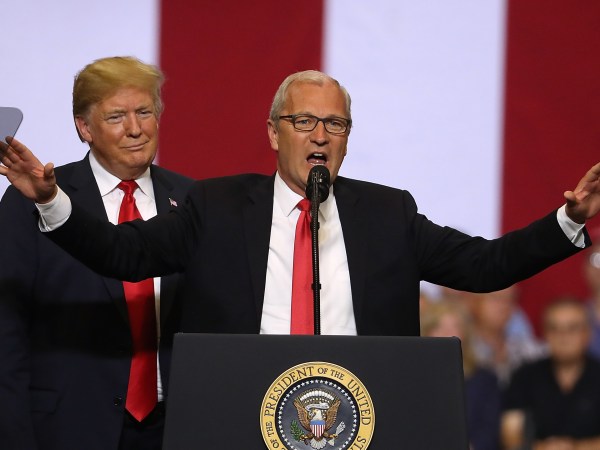 U.S. president Donald Trump speaks to supporters during a campaign rally at Scheels Arena on June 27, 2018 in Fargo, North Dakota. President Trump held a campaign style "Make America Great Again" rally in Fargo, North Dakota with thousands in attendance.