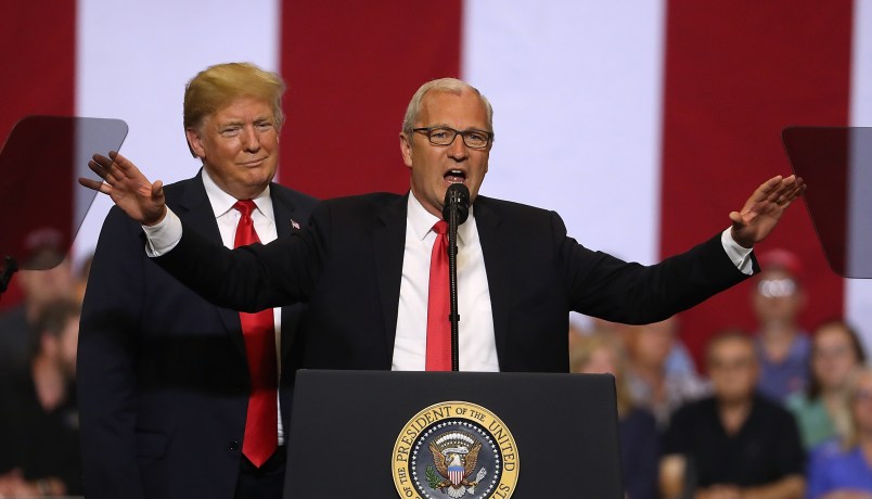U.S. president Donald Trump speaks to supporters during a campaign rally at Scheels Arena on June 27, 2018 in Fargo, North Dakota. President Trump held a campaign style "Make America Great Again" rally in Fargo, North Dakota with thousands in attendance.