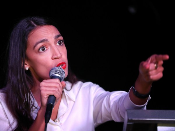 NEW YORK, NY - NOVEMBER 06: Alexandria Ocasio-Cortez addresses the crowd gathered at La Boom night club in Queens on November 6, 2018 in New York City. With her win against Republican Anthony Pappas, Ocasio-Cortez became the youngest woman elected to Congress.  (Photo by Rick Loomis/Getty Images)
