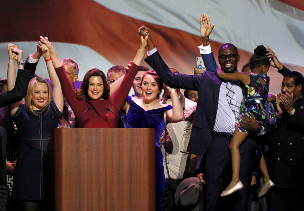 DETROIT, MI - NOVEMBER 06:  Gov.-elect Gretchen Whitmer speaks at a Democratic election-night party on November 6, 2018 in Detroit, Michigan. Whitmer defeated Republican Bill Schuette to replace outgoing Republican Gov. Rick Snyder. (Photo by Bill Pugliano/Getty Images)