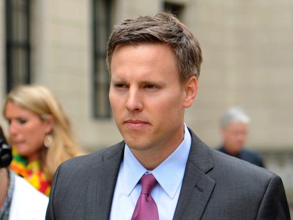 Bill Stepien, , left, former campaign manager for Governor Chris Christie and his attorney Kevin Marino, leave the State House during a lunch break after listening to the testimony of Kevin O'Dowd, Governor Christie's chief of staff, before the New Jersey Select Commission on Investigation looking into the closure of lanes on the George Washington Bridge, Trenton, N.J., Monday, June 9, 2014. (AP Photo/The Record of Bergen County, Amy Newman)