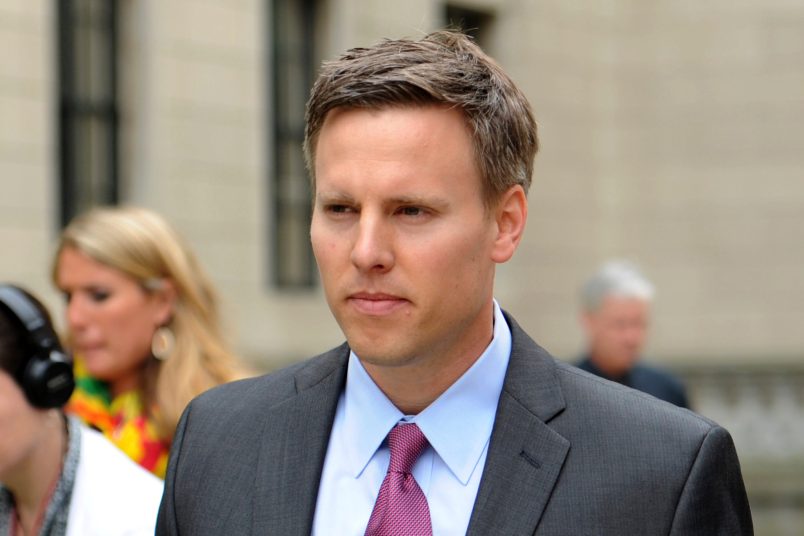 Bill Stepien, , left, former campaign manager for Governor Chris Christie and his attorney Kevin Marino, leave the State House during a lunch break after listening to the testimony of Kevin O'Dowd, Governor Christie's chief of staff, before the New Jersey Select Commission on Investigation looking into the closure of lanes on the George Washington Bridge, Trenton, N.J., Monday, June 9, 2014. (AP Photo/The Record of Bergen County, Amy Newman)