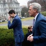 Speaker of the House Paul Ryan (R-WI) (L) and House Majority Leader Representative Kevin McCarthy (R-CA) leave after making a statement to the press following a meeting with US President Donald Trump at the White House December 20, 2018 in Washington, DC. - US President Donald Trump will not sign a stopgap spending bill because it does not contain border wall funding, Republican lawmakers said Thursday, dramatically escalating chances of a government shutdown before Christmas. Trump's rejection comes just one day before funding expires for key government agencies and sent lawmakers scrambling for a new compromise, although Democrats have stood firm saying they will not support a spending measure that funds Trump's wall on the US-Mexico border. (Photo by Brendan Smialowski / AFP)        (Photo credit should read BRENDAN SMIALOWSKI/AFP/Getty Images)