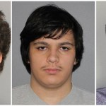 In this combination of three Jan. 22, 2019 photographs released by the Greece Police Department in Greece, NY, Brian Colaneri, left, Andrew Crysel, center, and Vincent Vetromile are shown. Authorities said that the three men were charged with plotting to attack a rural upstate New York Muslim community with explosives. The three Rochester, NY-area men are accused of plotting to attack Islamberg, a 60-acre Muslim enclave west of the Catskills, according to court papers. (Greece Police Department via AP)