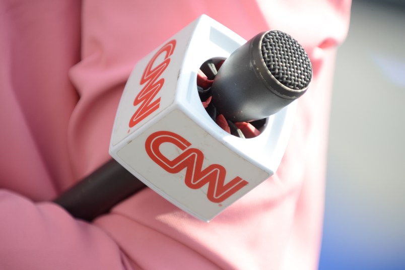 A CNN presenter is seen during the 2018 NATO Summit in Brussels, Belgium on July 11, 2018. (Photo by Jaap Arriens/NurPhoto)