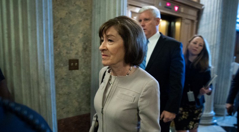 WASHINGTON, DC - OCTOBER 5: Sen. Susan Collins (R-ME) walks to the Senate floor for a cloture vote on the nomination of Supreme Court Judge Brett Kavanaugh to the U.S. Supreme Court, at the U.S. Capitol, October 5, 2018 in Washington, DC. The Senate voted 51-49 in a procedural vote to advance the nomination of Judge Brett Kavanaugh to the U.S. Supreme Court. (Photo by Drew Angerer/Getty Images)