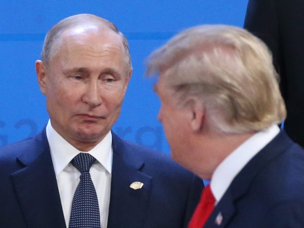 BUENOS AIRES, ARGENTINA - NOVEMBER,30 (RUSSIA OUT) U.S. President Donald Trump (R) looks on Russian President Vladimir Putin (L) during the welcoming ceremony prior to the G20 Summit's Plenary Meeting in Buenos Aires, Argentina, November,30,2018. U.S.Preisident Donald Trump has cancelled his meeting with Vladimir Putin at the G20 Summit in Argentina planned on Saturday. (Photo by Mikhail Svetlov/Getty Image