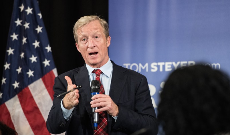 CHARLESTON, SC - DECEMBER 04: Anti-Trump Billionaire Tom Steyer hosts a town hall meeting on December 4, 2018 in Charleston, South Carolina. Steyer, founder of NextGen America and Need to Impeach, is testing the waters for a 2020 presidential run. (Photo by Sean Rayford/Getty Images)