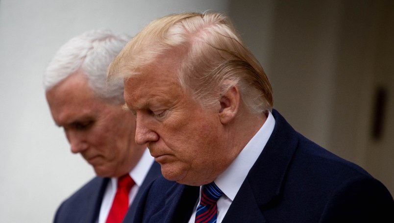 President Donald Trump and Vice President Mike Pence enter the Rose Garden at the White House to address the media after meeting with Democratic leadership to discuss the ongoing partial government shutdown, January 4, 2019. (Photo by Michael Candelori/NurPhoto)