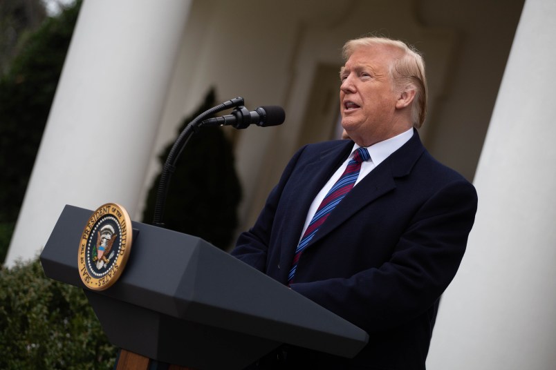 President Donald Trump speaks to and takes questions from the media in the Rose Garden of the White House after meeting with Democratic leadership to discuss the ongoing partial government shutdown, January 4, 2019. (Photo by Michael Candelori/NurPhoto)