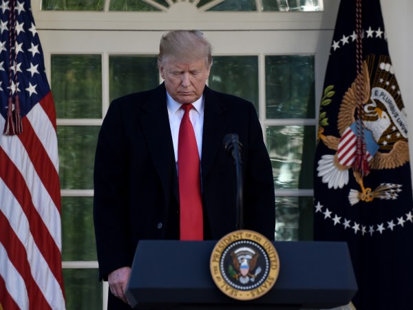 President Donald Trump makes his way to the podium to annonce that a deal has been reached to reopen the government through Feb. 15 during an event in the Rose Garden of the White House January 25, 2019 in Washington, DC.Photo by Olivier Douliery/ Abaca Press