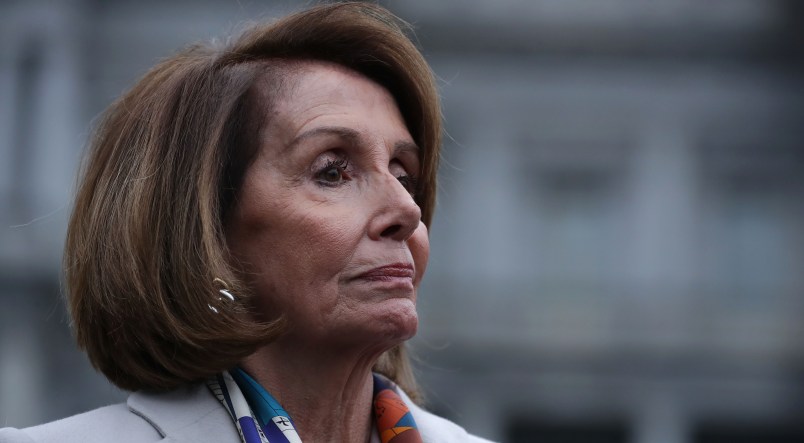 WASHINGTON, DC - JANUARY 02: House Speaker designate Nancy Pelosi (D-CA) talks to journalists following a meeting with U.S. President Donald Trump, Homeland Security Secretary Kirstjen Nielsen and fellow members of Congress about border security at the White House January 02, 2019 in Washington, DC. Trump and House Democrats are no closer to a deal on funding for Trump‚Äôs border wall and reopening parts of the federal government that have been shuttered for the past 12 days. (Photo by Chip Somodevilla/Getty Images)