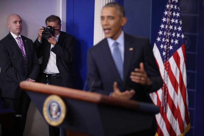 U.S. President Barack Obama holds the last news conference of his presidency in the Brady Press Briefing Room at the White House January 18, 2017 in Washington, DC. This was Obama's final question-and-answer session with reporters before New York real estate mogul and reality television personality Donald Trump is sworn in as the 45th president of the United States on Friday.