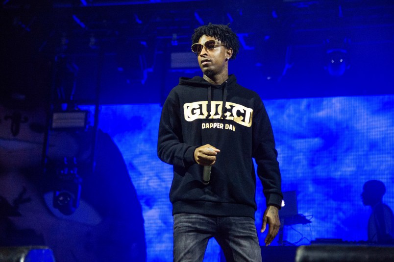 21 Savage performs at the Voodoo Music Experience in City Park on Sunday, Oct. 28, 2018, in New Orleans. (Photo by Amy Harris/Invision/AP)
