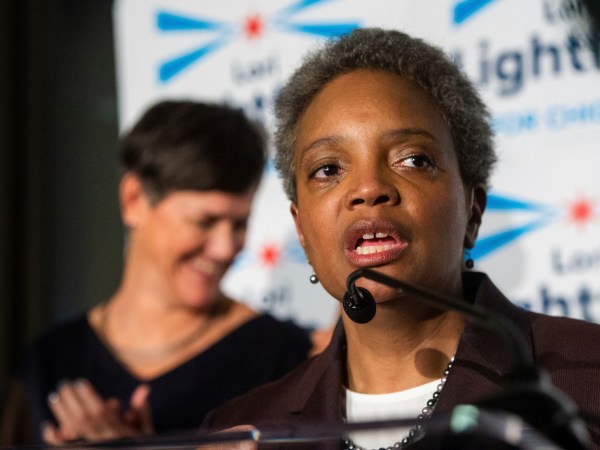 Chicago Mayoral Candidate Lori Lightfoot addresses the crowd at her election night party as she leads in the polls, Tuesday, Feb. 26, 2019, in Chicago. | Tyler LaRiviere/Sun-Times