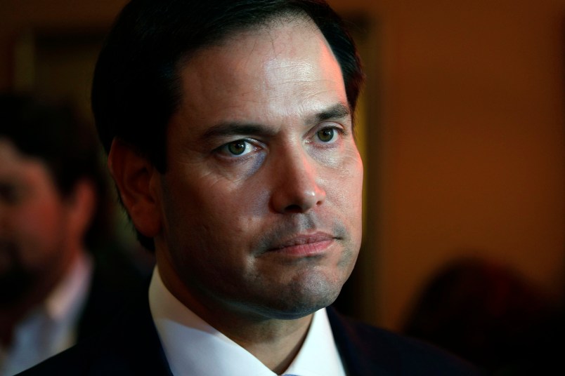 DETROIT, MI - AUGUST 13: U.S. Sen. Marco Rubio (R-FL) attends a campaign event with Michigan GOP Senate candidate John James at Senor Lopez Restaurant August 13th, 2018 in Detroit, Michigan. James, an Iraq war veteran and businessman who has President Donald Trump's endorsement, will be running against Democrat incumbent U.S. Sen. Debbie Stabenow (D-MI) this November. (Photo by Bill Pugliano/Getty Images)