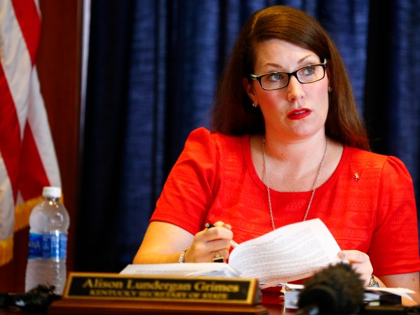 Kentucky Secretary of State Alison Lundergan Grimes during a special meeting of the State Board of Elections at the Kentucky State Capitol in Frankfort, Ky., on Tuesday, Aug. 28, 2018. (Alex Slitz/Lexington Herald-Leader/TNS)