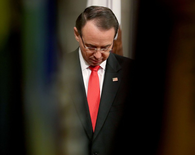 WASHINGTON, DC - NOVEMBER 27:  Deputy Attorney General Rod Rosenstein attends the Department of JusticeÕs American Indian and Alaska Native Heritage Month Observance Program at the Justice Department, on November 27, 2018 in Washington, DC.  (Photo by Mark Wilson/Getty Images)