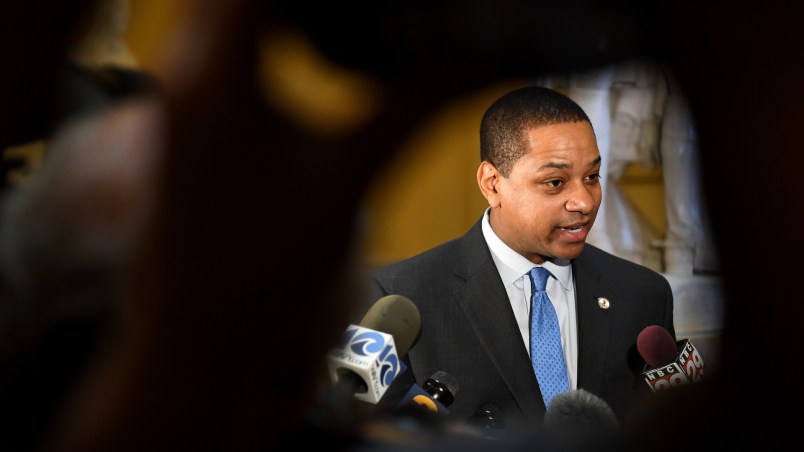 RICHMOND, VA - FEBRUARY 4: Virginia Lt. Gov. Justin Fairfax (D) talks with the press to address and deny a sex assault allegation from 2004 in the State Capitol February 04, 2019 in Richmond, VA. He denies . (Photo by Katherine Frey/The Washington Post)