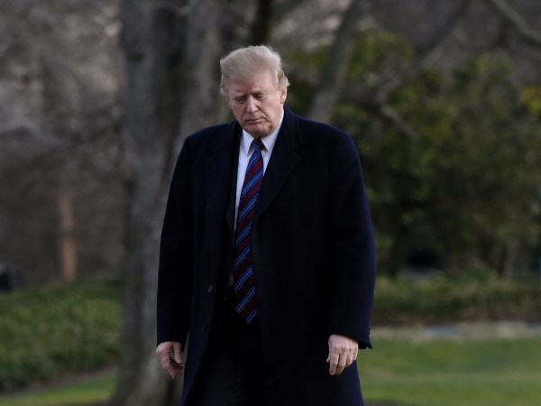 U.S. President Donald Trump walks on the South Lawn of the White House after arriving on Marine One in Washington, D.C., U.S., February 8, 2019. Trump traveled to Walter Reed National Military Medical Center to receive his annual physical exam. Photo by Olivier Douliery/ Abaca Press