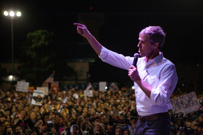 EL PASO, TX - FEBRUARY 11: Beto O'Rourke speaks to the six thousand people that showed up to protest Trumps wall and rhetoric about El Paso. Local El Paso leaders along with Border Network for Human Rights and the Womens March El Paso oraganized the event to counter Trumps rally in El Paso, TX  February 11, 2019 in El Paso, Texas. (Photo by Christ Chavez/Getty Images)