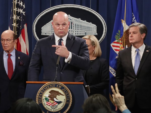 WASHINGTON, DC - JANUARY 28: (L-R) U.S. Commerce Secretary Wilbur Ross, acting Attorney General Matthew Whitaker, Homeland Security Secretary Kirstjen Nielsen, Federal Bureau of Investigation Director Christopher Wray and U.S. Attorney Richard Donoghue of the Eastern District of New York announce new criminal charges against Chinese telecommunications giant Huawei at the Department of Justice January 28, 2019 in Washington, DC. The Justice Department is charging Huawei and its American affiliate with theft of trade secrets, wire fraud, and obstruction of justice. The recent arrest of Huawei CFO Meng Wanzhou in Canada has strained relations between the United States and China as the Trump administration seeks to have her extradited to the U.S. (Photo by Chip Somodevilla/Getty Images)
