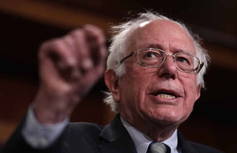 WASHINGTON, DC - JANUARY 30:  Sen. Bernie Sanders (I-VT) speaks during a press conference at the U.S. Capitol January 30, 2019 in Washington, DC. Sanders and other members of the U.S. Senate and House of Representatives called for the reintroduction of a resolution ‚Äúto end U.S. support for the Saudi-led war in Yemen‚Äù during the press conference. (Photo by Win McNamee/Getty Images)