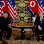 HANOI, VIETNAM - FEBRUARY 28: A handout photo of U.S. President Donald Trump (R) and North Korean leader Kim Jong-un (L) during their second summit meeting at the Sofitel Legend Metropole hotel on February 28, 2019 in Hanoi, Vietnam. U.S President Donald Trump and North Korean leader Kim Jong-un abruptly cut short their two-day summit in Vietnam as talks broke down and both leaders failed to reach an agreement on nuclear disarmament. Trump said in a press conference on Thursday that the United States was unwilling to lift all sanctions and no plans had been made for a third summit. (Photo by Vietnam News Agency/Handout/Getty Images)