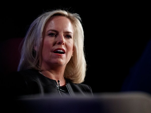Homeland Security Secretary Kirstjen Nielsen speaks at George Washington University's Jack Morton Auditorium in Washington, Monday, March 18, 2019 (AP Photo/Carolyn Kaster)
