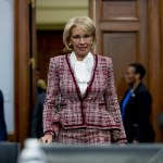 Education Secretary Betsy DeVos arrives for a House Appropriations subcommittee hearing on budget on Capitol Hill in Washington, Tuesday, March 26, 2019. (AP Photo/Andrew Harnik)