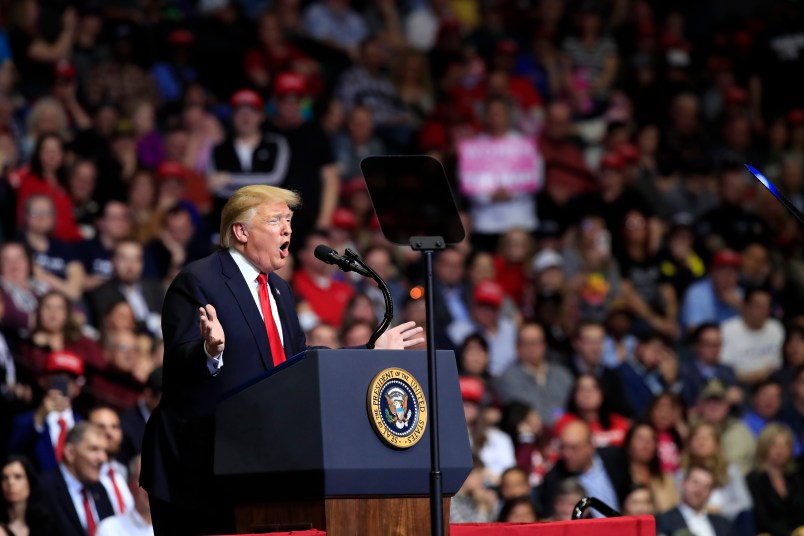 President Donald Trump speaks at a campaign rally in Grand Rapids, Mich., Thursday, March 28, 2019. (AP Photo/Manuel Balce Ceneta)