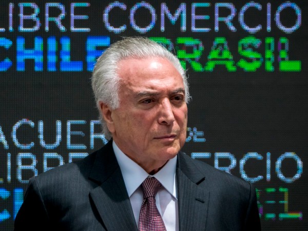 SANTIAGO, CHILE – NOVEMBER 21: President of Brazil, Michel Temer, observes during signing ceremony of the Free Trade Agreement between Brazil and Chile at the Palacio de La Moneda; on November 21, 2018 in Santiago, Chile. (Photo by Sebastián Vivallo Oñate/Agencia Makro/Getty Images)